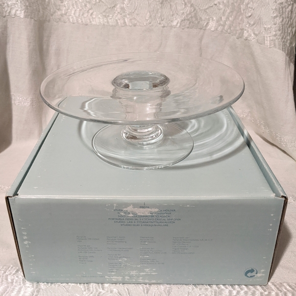Rare PartyLite Crystal Gem Stone 9.5" Round Glass Pedestal 3 Wick Vandal Holder